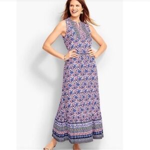 Talbots Floral Rayon Drawstring Waist Summer Sleeveless Maxi Dress, size 4